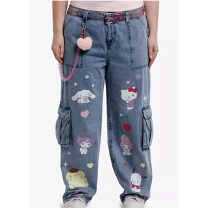 Sanrio Hello Kitty And Friends Missing You Belted Cargo Jeans With Chain Plus Si